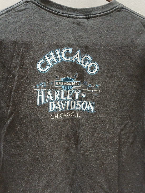 Harley-Davidson Tops - Harley-Davidson Black Tee with Light Blue & White Chicago Graphic